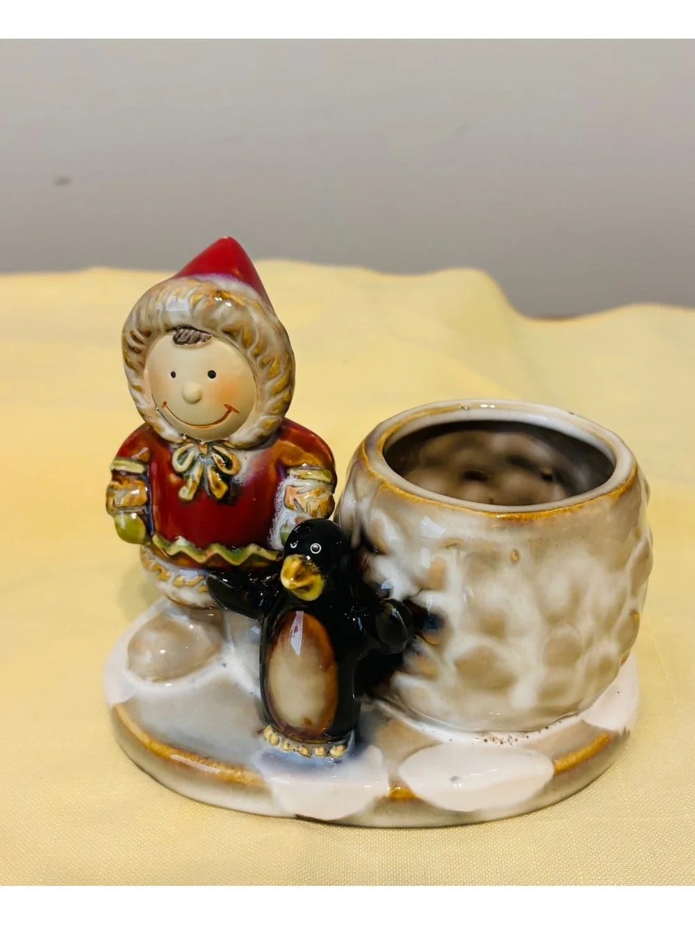 2003 Retired 3 Ceramic Candle Holder Designer Ronnie Walker Penguin Eskimo Seal